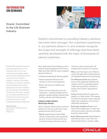 Oracle: Committed to the Life Sciences Industry - Brochure | Oracle