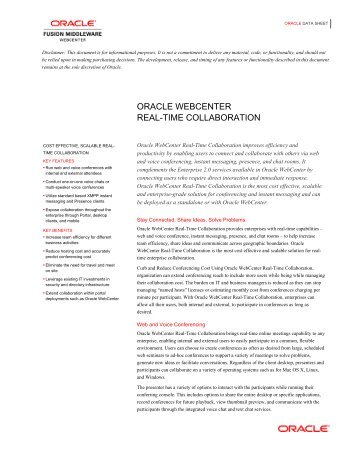 Oracle WebCenter Real-Time Collaboration Data Sheet