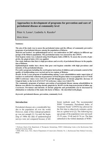 Approaches to development of programs for prevention and care of ...
