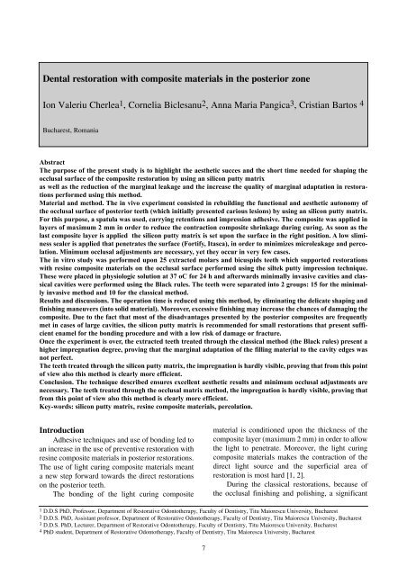 Dental restoration with composite materials in the posterior zone