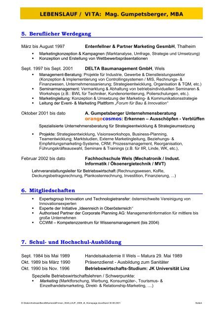 LEBENSLAUF / VITA: Mag. Gumpetsberger, MBA ... - Orange Cosmos