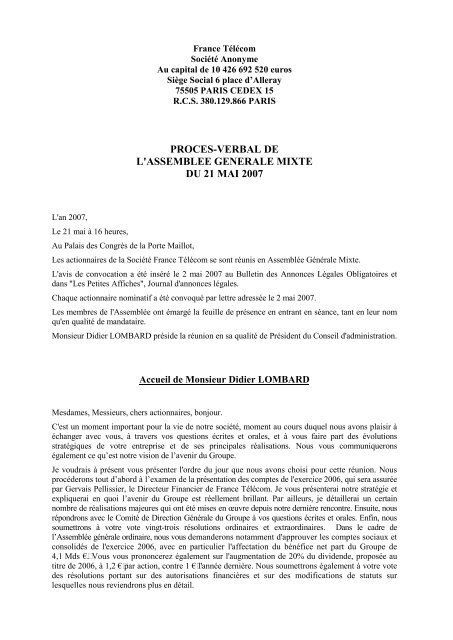 Proces Verbal De L Assemblee Generale Mixte Du 21 Orange Com