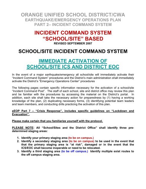 incident command system âschool/siteâ based - Orange Unified ...