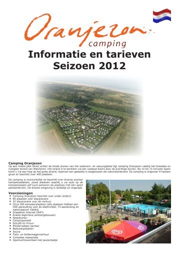 Informatie en tarieven Seizoen 2012 - Camping Oranjezon