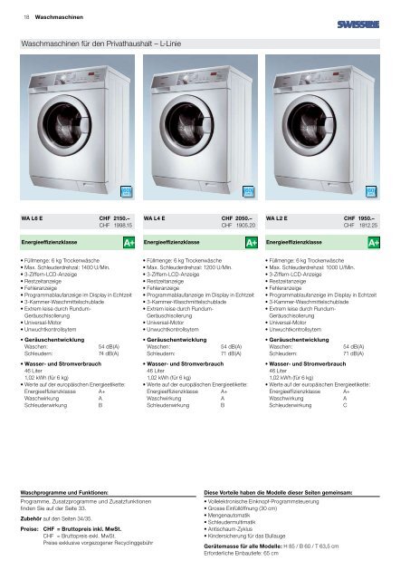 Das neue Swissline-Sortiment Waschmaschinen ... - Electrolux
