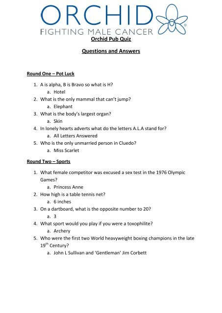 Orchid Pub Quiz Questions And Answers