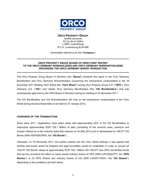 ORCO PROPERTY GROUP ORCO Germany