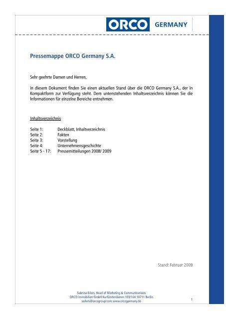 Pressemappe ORCO Germany S.A.