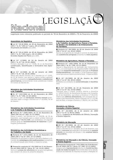 LegislaÃ§Ã£o Nacional e Internacional (16/12/2004 a 15/02/2005)