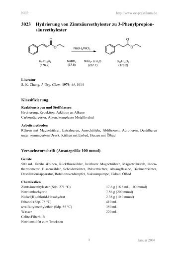 3023 Hydrierung von Zimtsäureethylester zu 3 ... - kriemhild