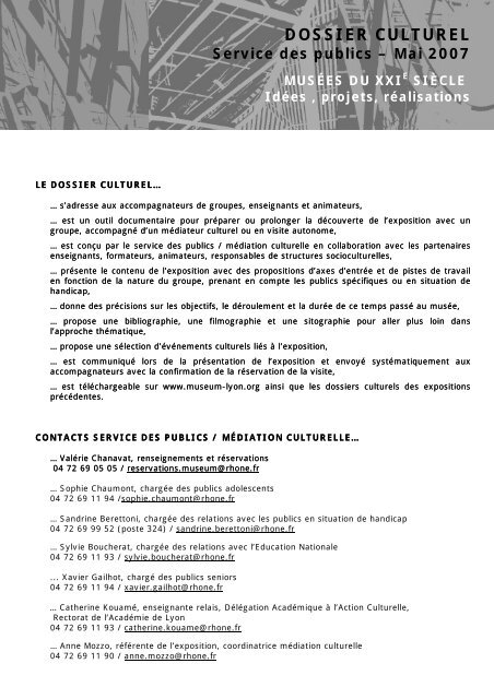 Dossier Culturel Musée Des Confluences - 