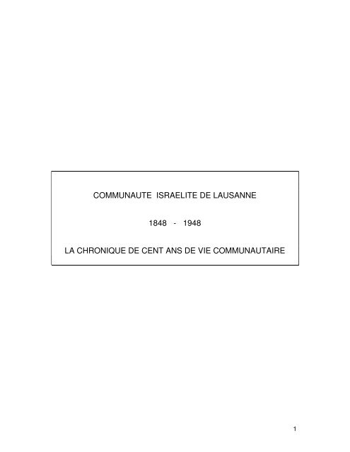 Communauté Israélite de Lausanne 1848-1948. La ... - Ordiecole.com