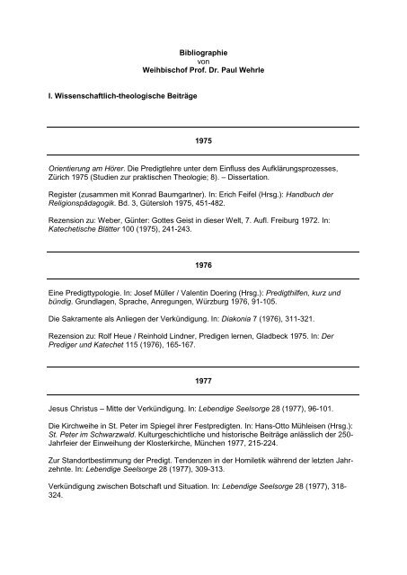 Bibliographie von Weihbischof Prof. Dr. Paul Wehrle I ...