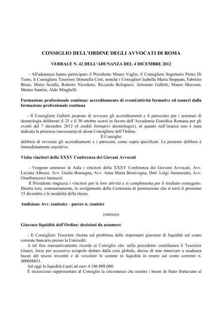 verbale n. 42 del 4 dicembre - Ordine degli Avvocati di ROMA