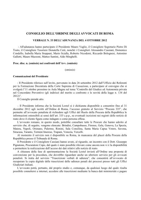 verbale n. 33 del 4 ottobre - Ordine degli Avvocati di ROMA