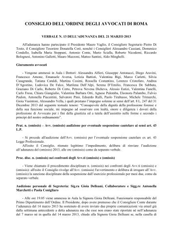 verbale n.13 del 21 marzo 2013 - Ordine degli Avvocati di Roma