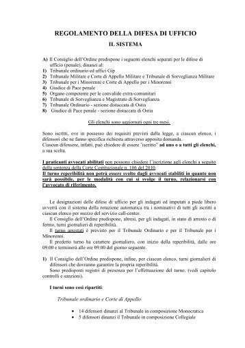 Regolamento 2012 difese di ufficio - Ordine degli Avvocati di ROMA