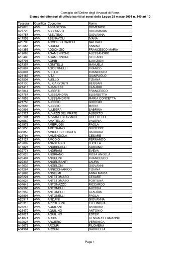 Consiglio dell'Ordine degli Avvocati di Roma Elenco dei difensori di ...