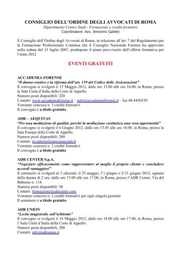 eventi gratuiti - Ordine degli Avvocati di Roma