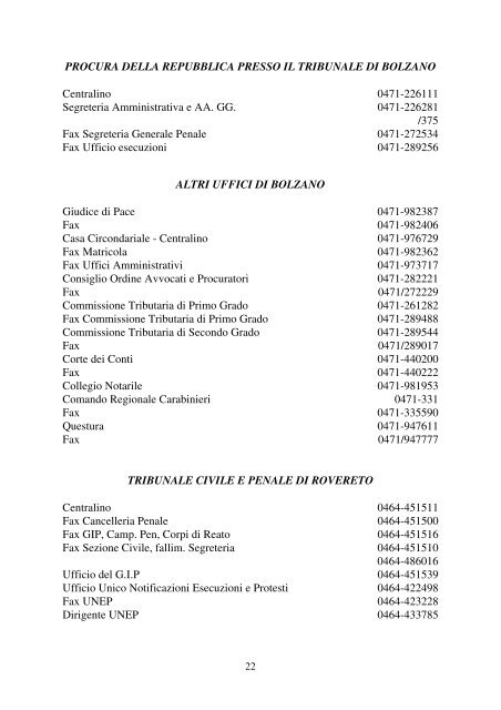 Elenco telefonico uffici giudiziari.pdf - Ordine degli Avvocati di Trento