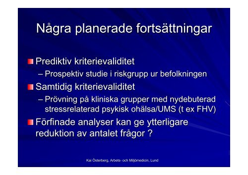 Kai Ãsterberg, Arbets- och MiljÃ¶medicin, Lund - FHV-metodik