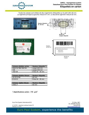 Etiquettes en carton - Euro Pool System