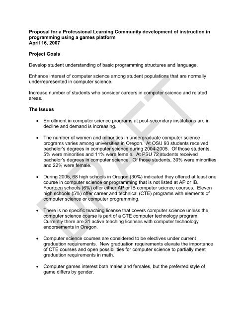 Proposal for a Professional Learning Community development of ...