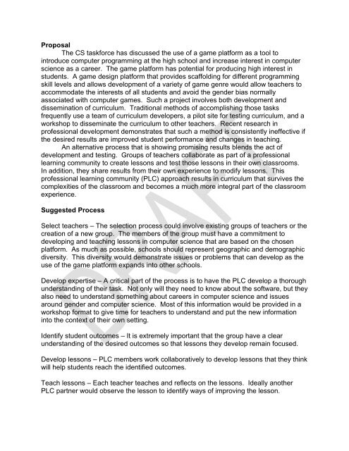 Proposal for a Professional Learning Community development of ...