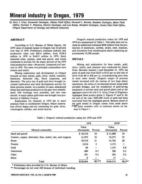 Ore Bin / Oregon Geology magazine / journal - Oregon Department ...