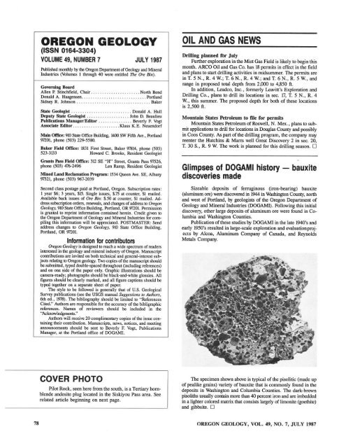 Ore Bin / Oregon Geology magazine / journal - Oregon Department ...