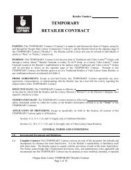 temporary retailer contract - Oregon Lottery