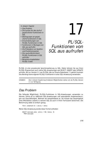 PL/SQL- Funktionen von SQL aus aufrufen - beim O'Reilly Verlag