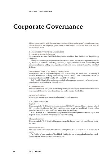 Corporate Governance - Orell FÃ¼ssli Holding AG