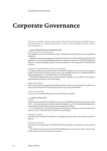 Corporate Governance - Orell FÃ¼ssli Holding AG