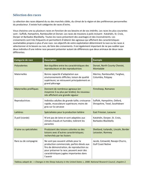 Production ovine durable et biologique - Centre d'agriculture ...