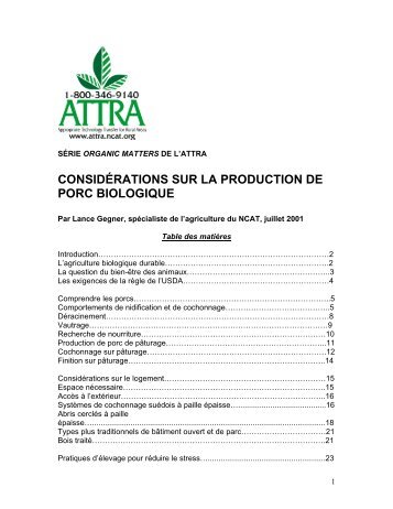 considÃ©rations sur la production de porc biologique - Centre d ...