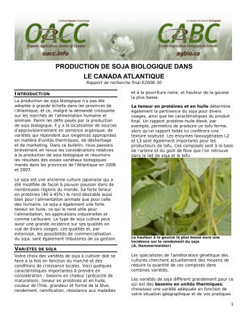 Production de soja biologique dans le Canada Atlantique - Centre d ...