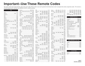 Important--Use These Remote Codes - DirecTV