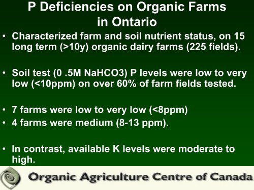 Phosphorous Deficiencies on Canadian Organic Farms