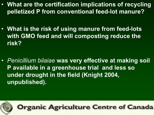 Phosphorous Deficiencies on Canadian Organic Farms