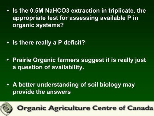 Phosphorous Deficiencies on Canadian Organic Farms