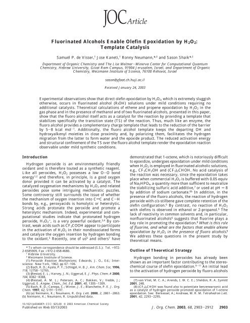 Fluorinated Alcohols Enable Olefin Epoxidation by ... - ResearchGate