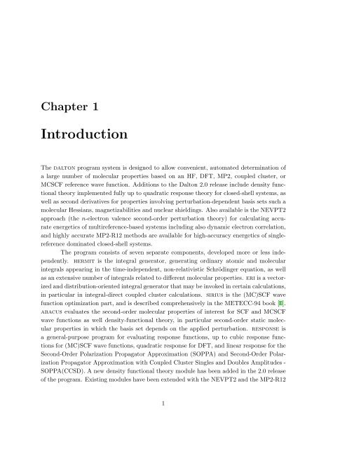 Hypertext Dalton 2.0 manual - Theoretical Chemistry, KTH