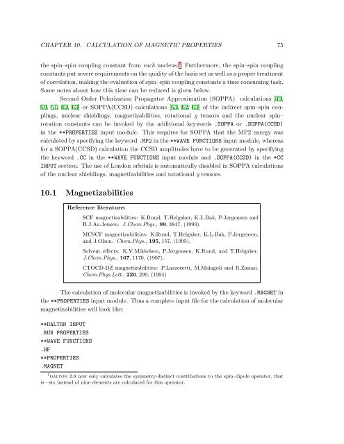 Hypertext Dalton 2.0 manual - Theoretical Chemistry, KTH