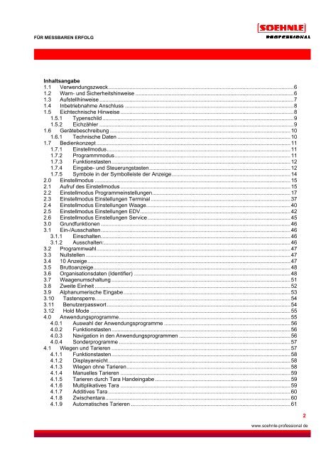 FÃR MESSBAREN ERFOLG www.soehnle-professional de