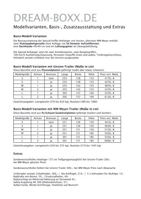 PDF-Dokument mit Infos und Preisen