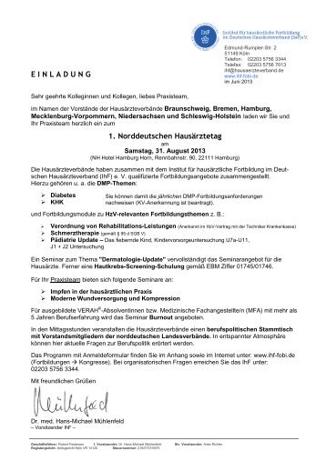 EINLADUNG 1. Norddeutschen HausÃ¤rztetag - HausÃ¤rzteverband ...