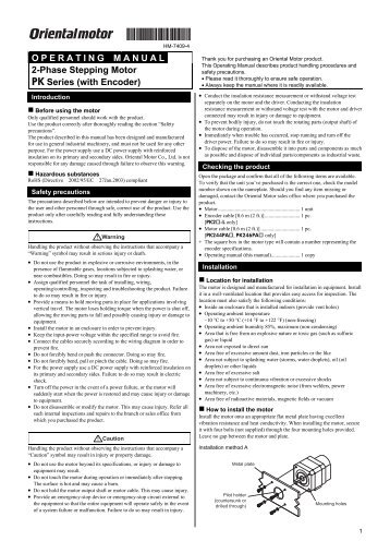 OPERATING MANUAL 2-Phase Stepping Motor PK ... - Oriental Motor