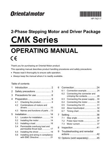 2-Phase Stepping Motor and Driver Package CMK ... - Oriental Motor