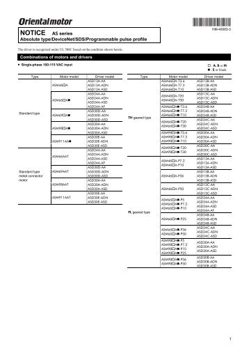 NOTICE AS series Absolute type/DeviceNet/SDS ... - Oriental Motor